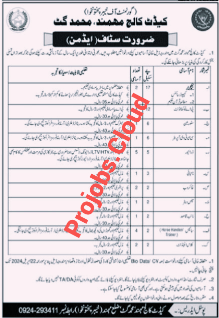 Latest Jobs in Cadet College Mohmand 2024 Khyber Pakhtunkhwa